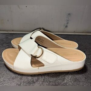 Women's White Slide Sandals with Decorative Gold Ring